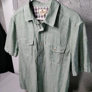 Woolrich Short Sleeve Button Down Shirt Green Men's Size L